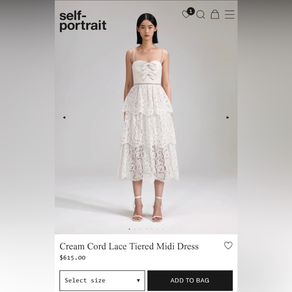 Self Portraits Cream Cord Lace Tiered Midi Dress